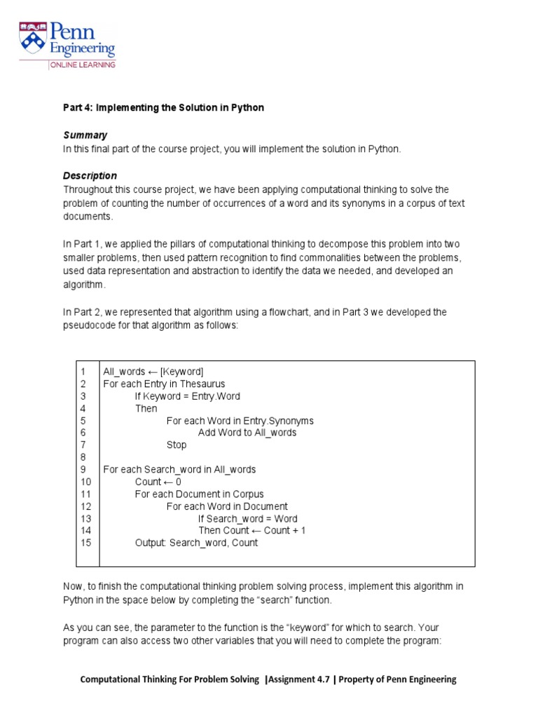 Part 4: Implementing The Solution in Python | PDF | Algorithms ...