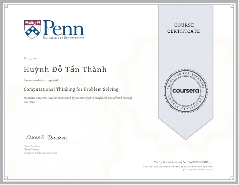 Huỳnh Đỗ Tấn Thành: Computational Thinking for Problem Solving | PDF