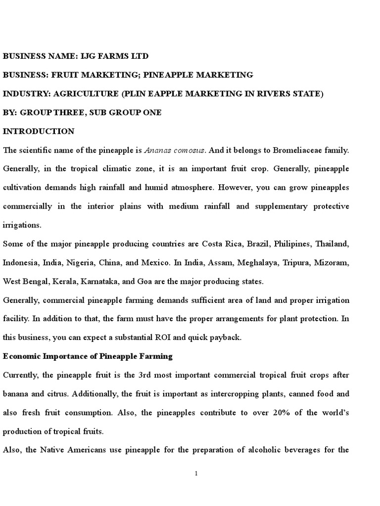 Fruit Business Plan PDF Pineapple Agriculture