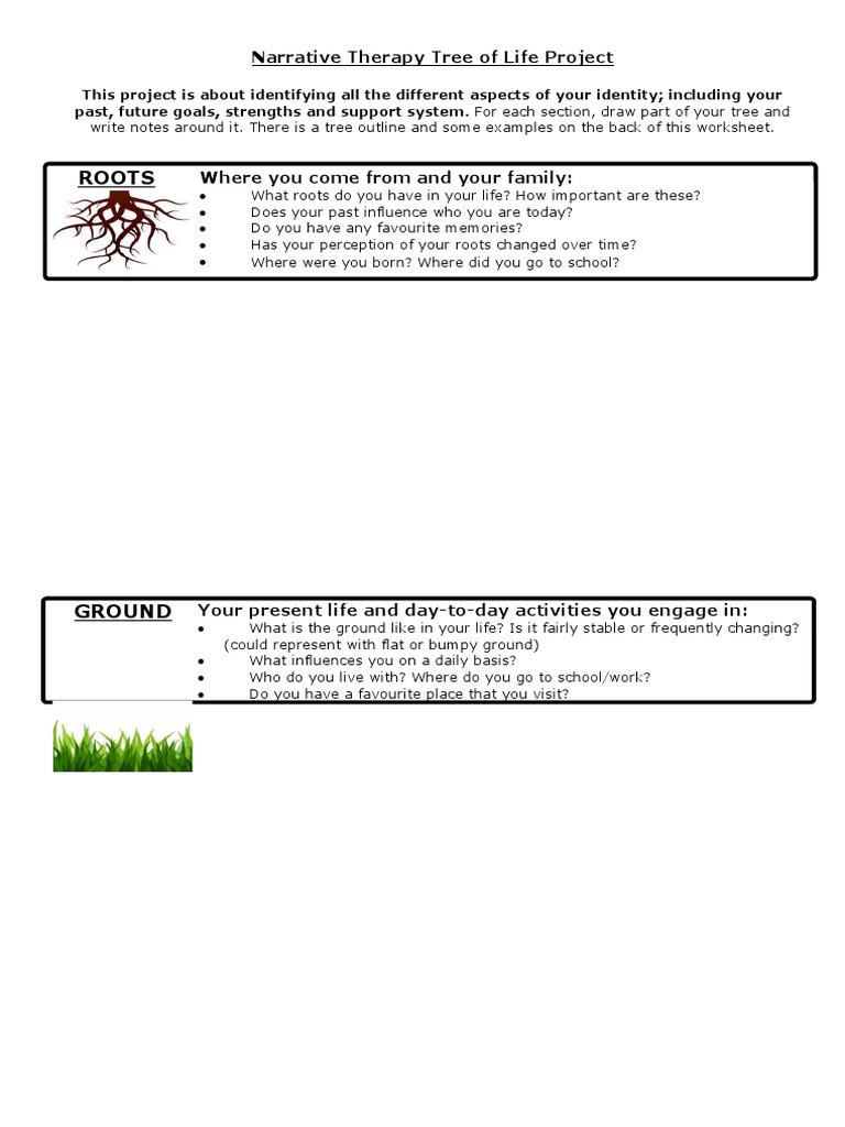 Narrative Therapy Tree of Life Project | PDF | Behavioural Sciences | Clinical Psychology for Free Printable Narrative Therapy Worksheets Pdf