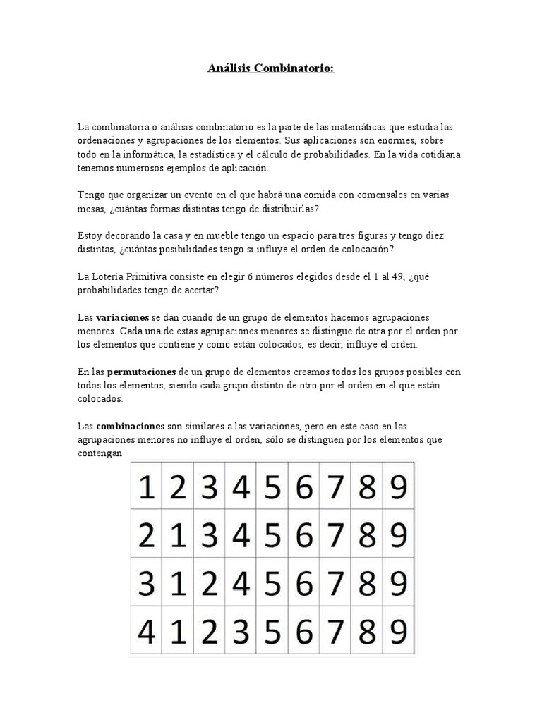 Análisis Combinatorio | PDF | Métodos y materiales de enseñanza