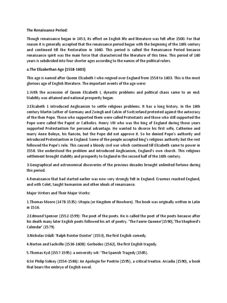 The Renaissance Period | PDF | English Literature | William Shakespeare