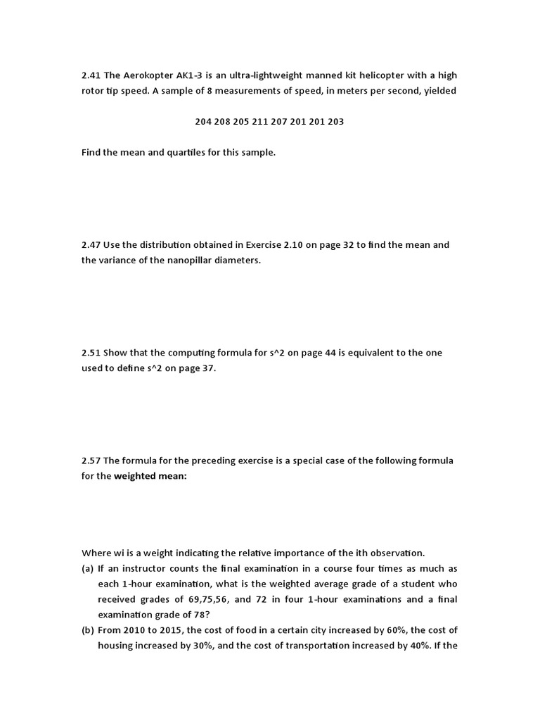 Statistical Analysis Exercises and Solutions | PDF | Weighted ...
