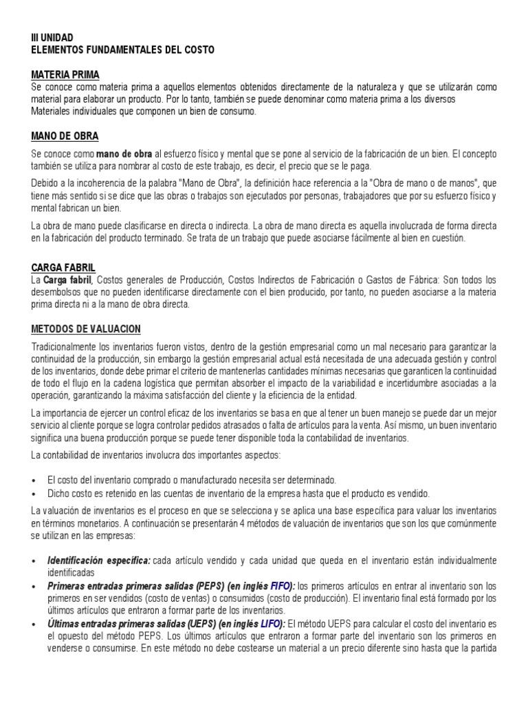 III Unidad Contabilidad de Costos | PDF | Inventario | Costo
