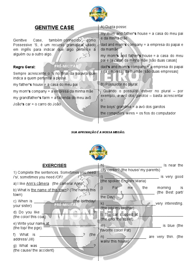 VídeoAula 1, Módulo 2, Genitive Case PDF Morfologia linguística