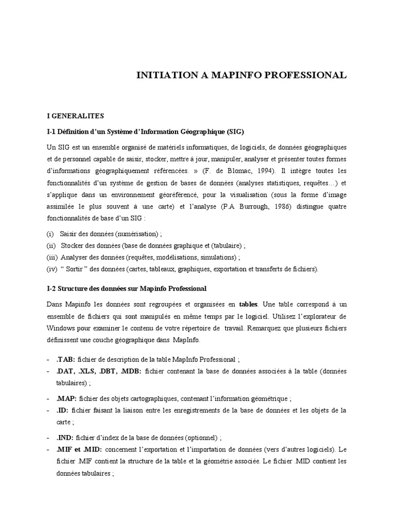 Initiation A Mapinfo Professional | PDF | Fichier informatique | Bases ...
