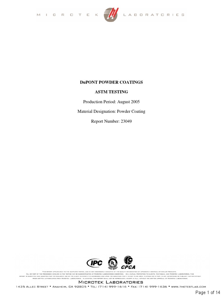 DuPont Powder Coatings ASTM Test Report | PDF | Specification ...