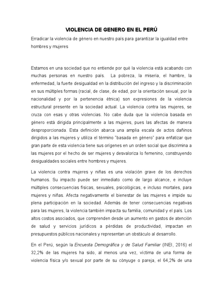 Violencia de Genero en El Peru | PDF | La violencia contra las mujeres ...