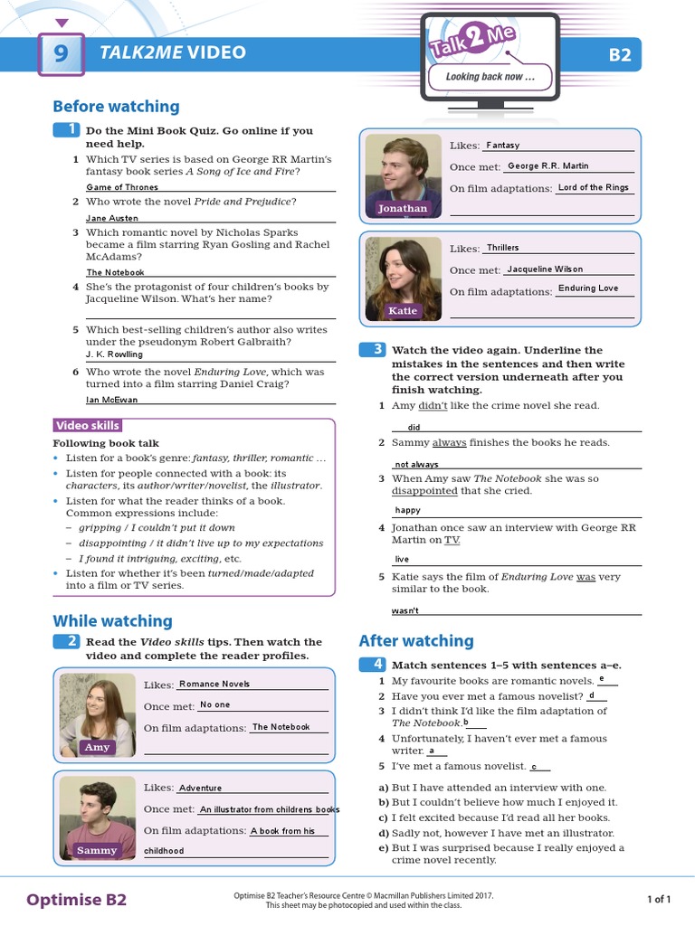 Opt B2 T2m Unit 9 Worksheet Answers Pdf Fantasy Romance Novels