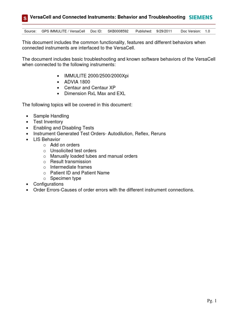 VersaCell Instrument Troubleshooting Guide | PDF | Assay | Global ...