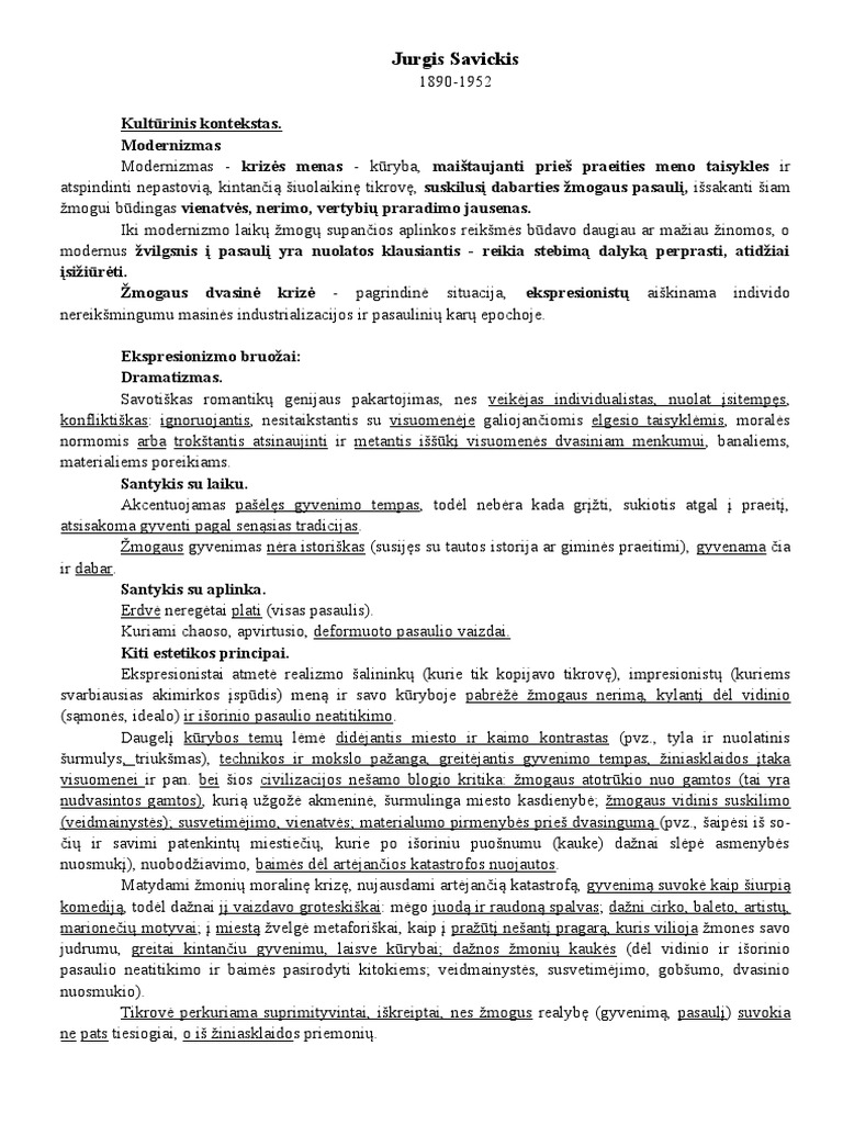 Jurgis Savickis Išsamus Konspektas | PDF