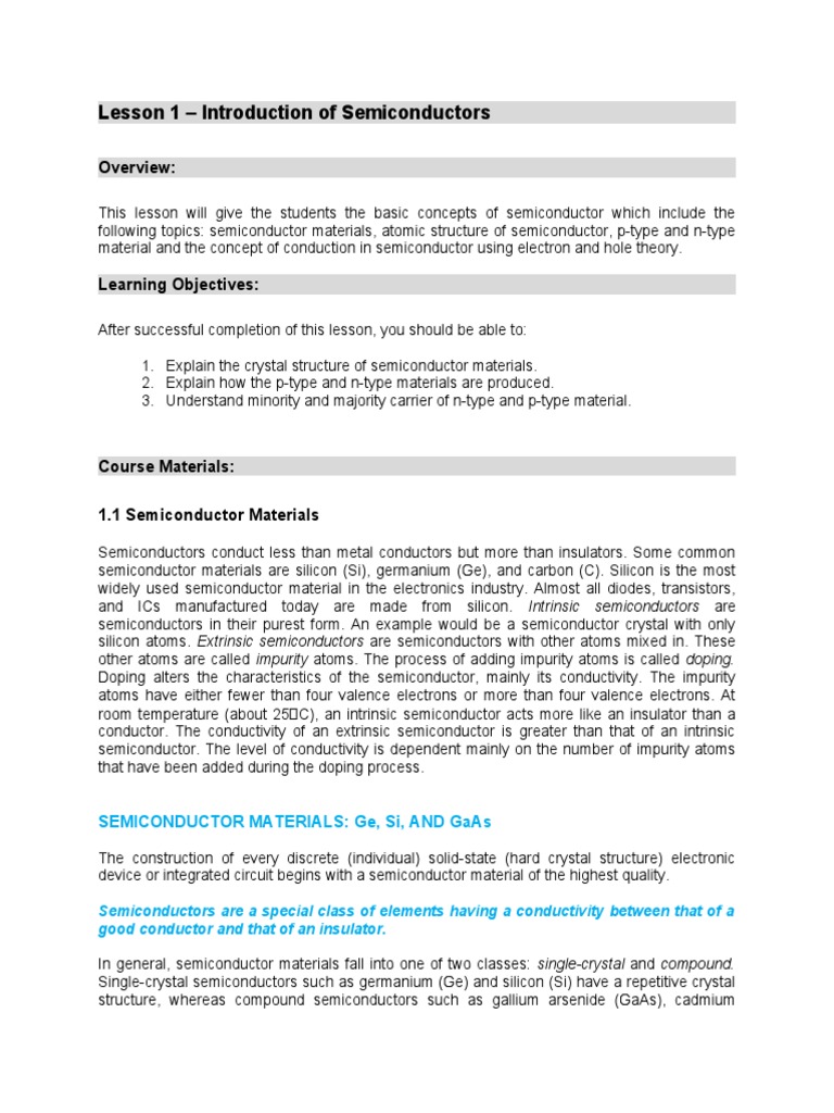 Introduction to Semiconductor Basics | PDF | Semiconductors | Doping ...