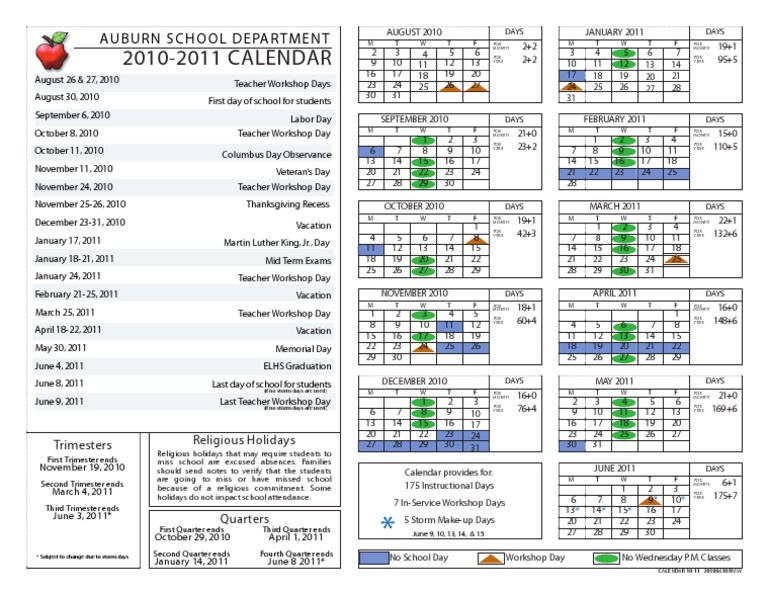 Auburn School Calendar 2010-2011 | PDF | Academic Term | Academia