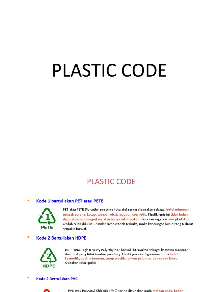 Panduan Kode Plastik dan Keamanannya | PDF