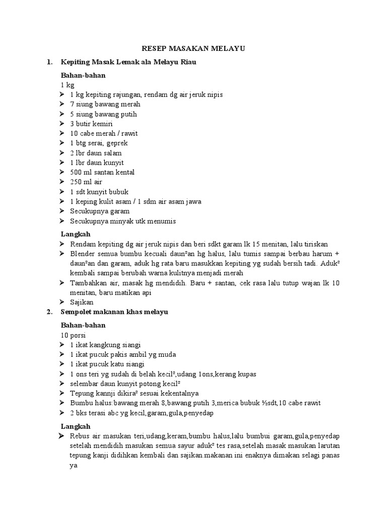 Resep Masakan Melayu | PDF