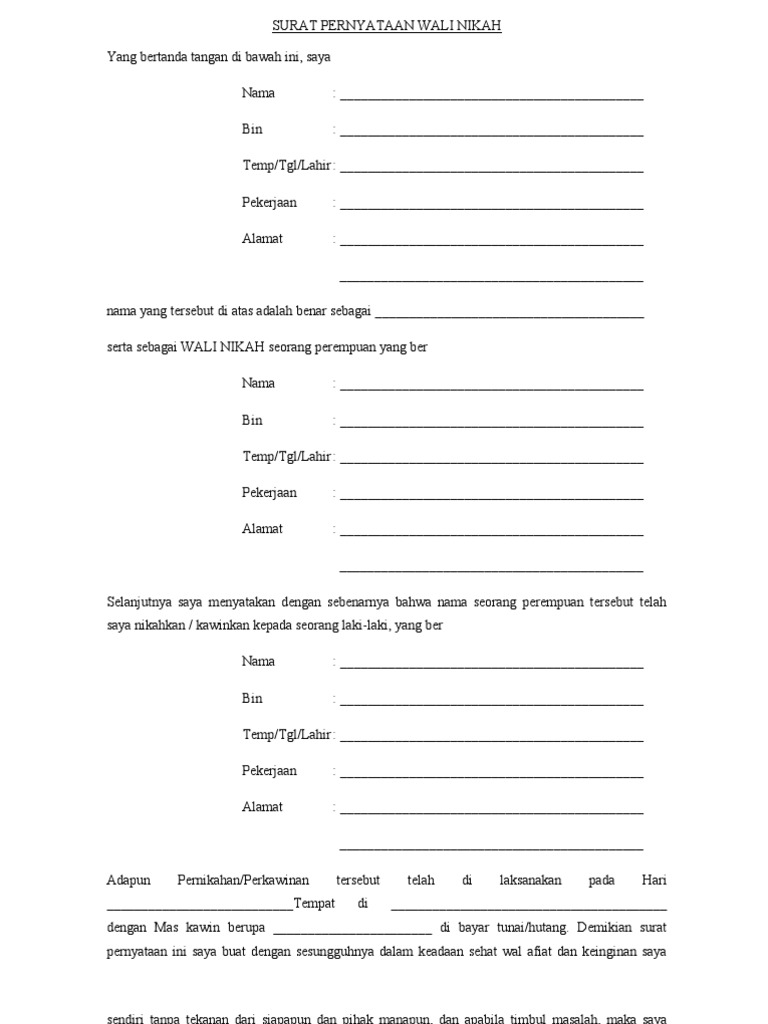 surat nikah pindah wali Pernyataan Wali Nikah Surat surat nikah pindah wali Pernyataan Wali Nikah Surat