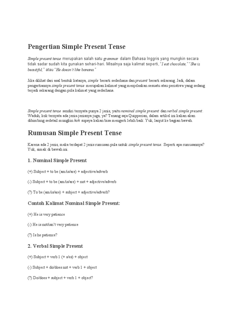 Pengertian dan Kegunaan Simple Present Tense | PDF