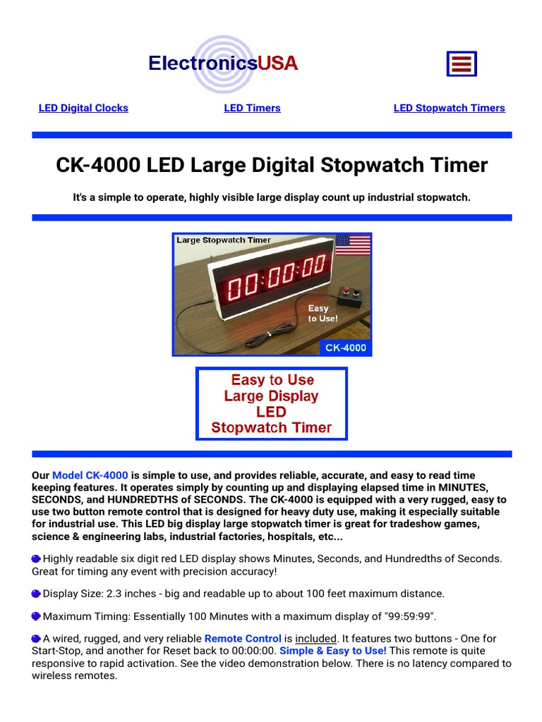 CK-4000 Large LED Stopwatch Timer | PDF | Timer | Clock