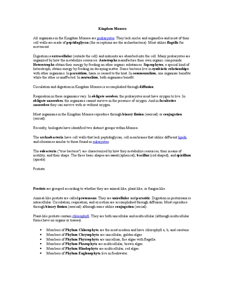 Kingdom Monera and Protista Overview | PDF | Cell (Biology) | Bacteria