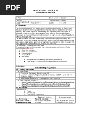 Detailed Daily Lesson Plan in English