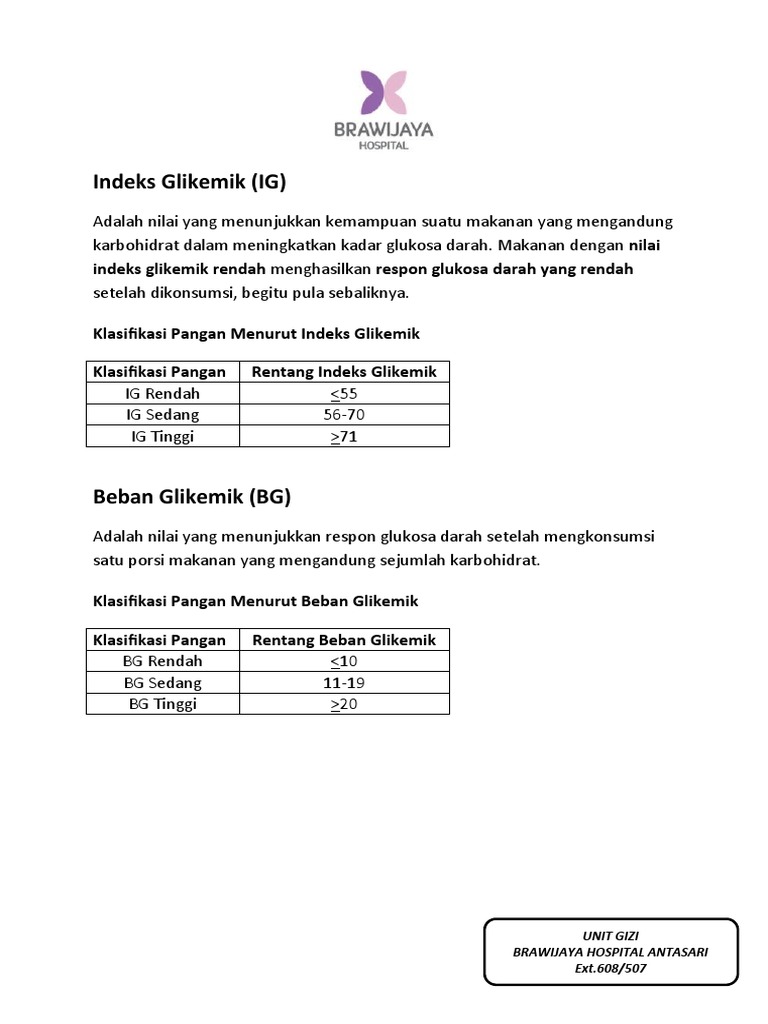 Daftar Indeks Dan Beban Glikemik | PDF