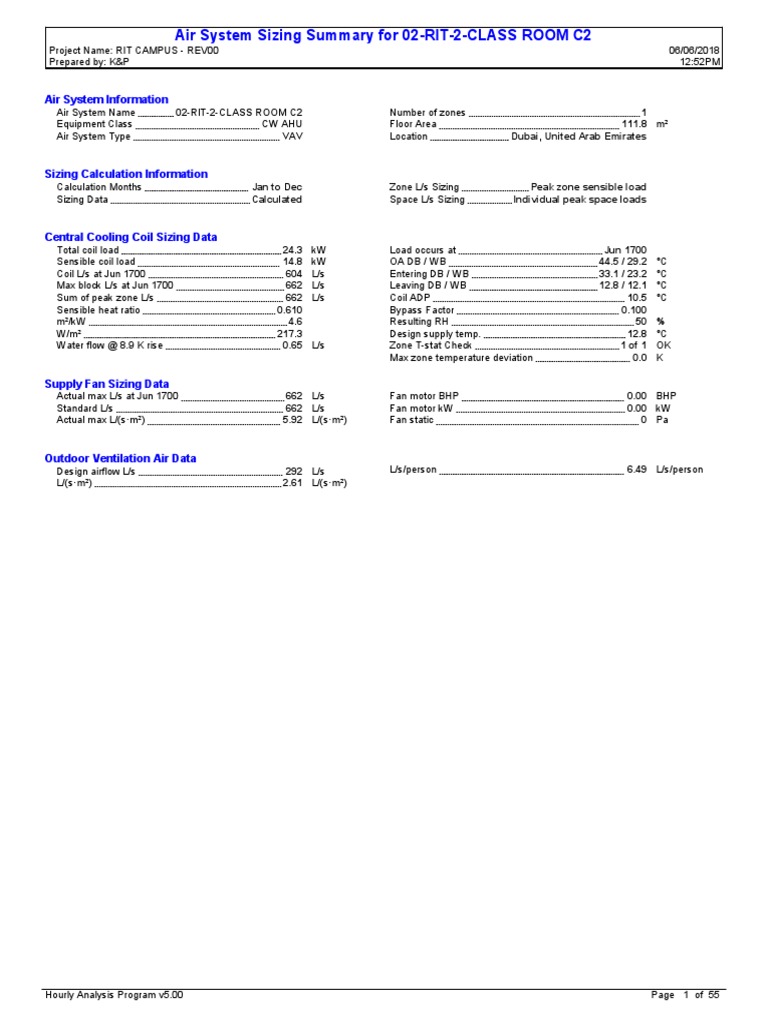 HVAC Sizing for RIT Dubai Campus | PDF | Ventilation (Architecture ...