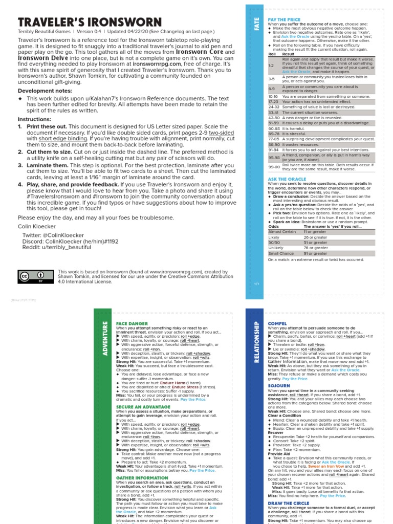 Traveler's Ironsworn Play Kit PDF