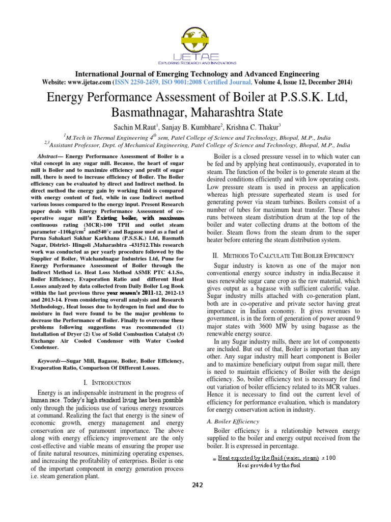 Boiler Efficiency in Sugar Industry | PDF | Boiler | Combustion