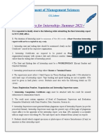Guidelines For Internship-Summer 2021: Department of Management Sciences