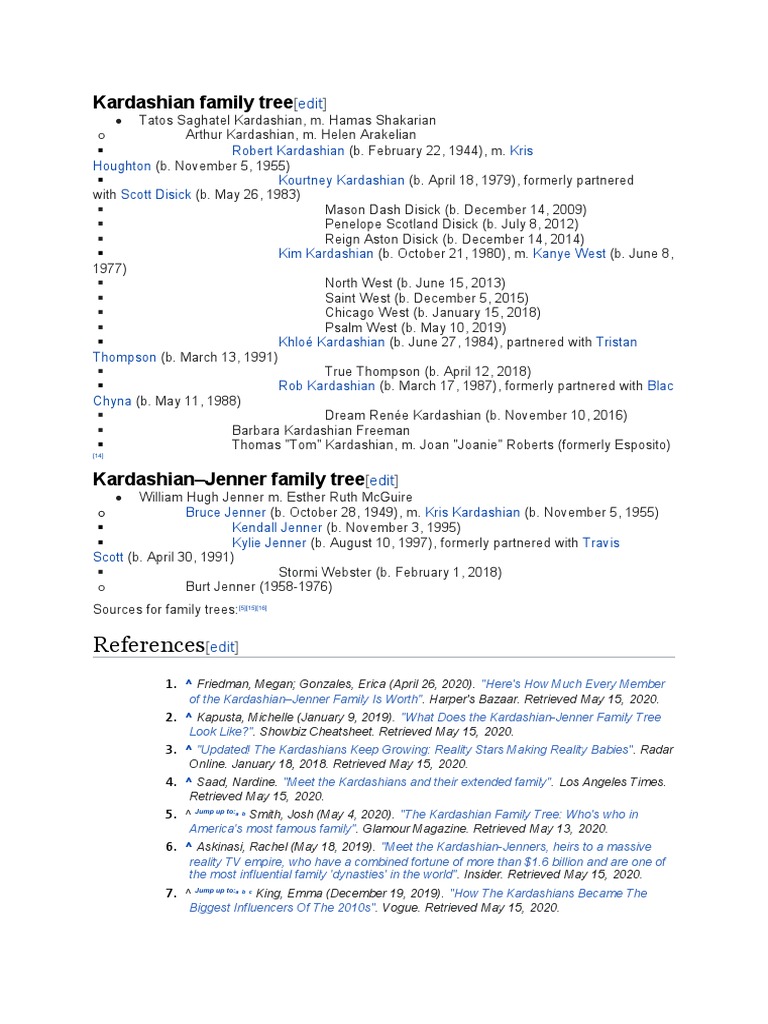 Kardashian Family Tree | PDF | American Reality Television Series