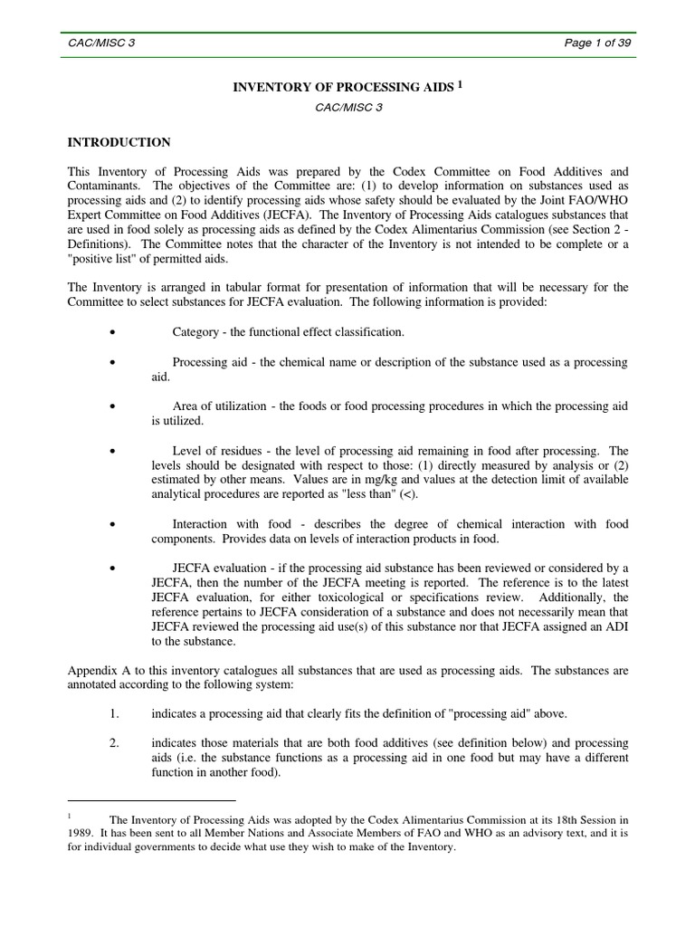 Inventory of Processing Aids, Codex | PDF | Ester | Fatty Acid