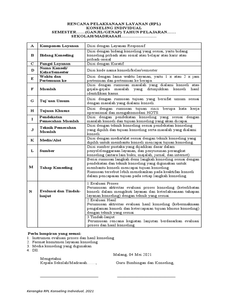 Panduan Penyusunan RPL Konseling Individual | PDF