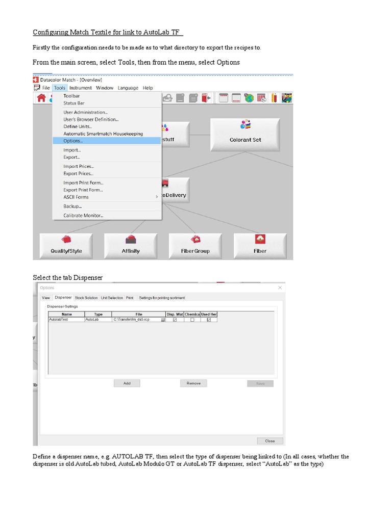 Configuring Match Textile for AutoLab TF | PDF