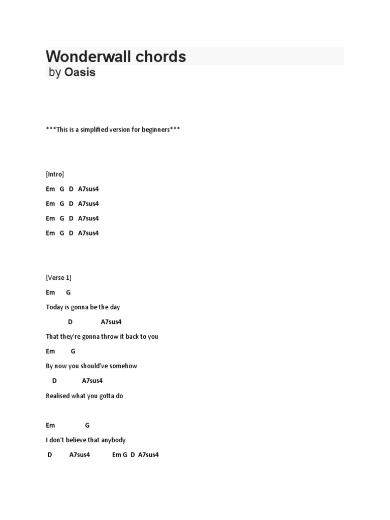 Wonderwall Guitar Chords