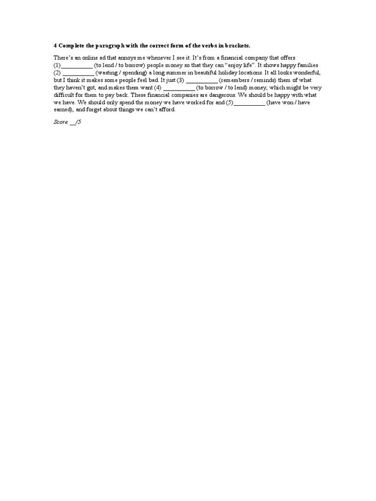 4 Complete The Paragraph With The Correct Form of The Verbs in Brackets ...
