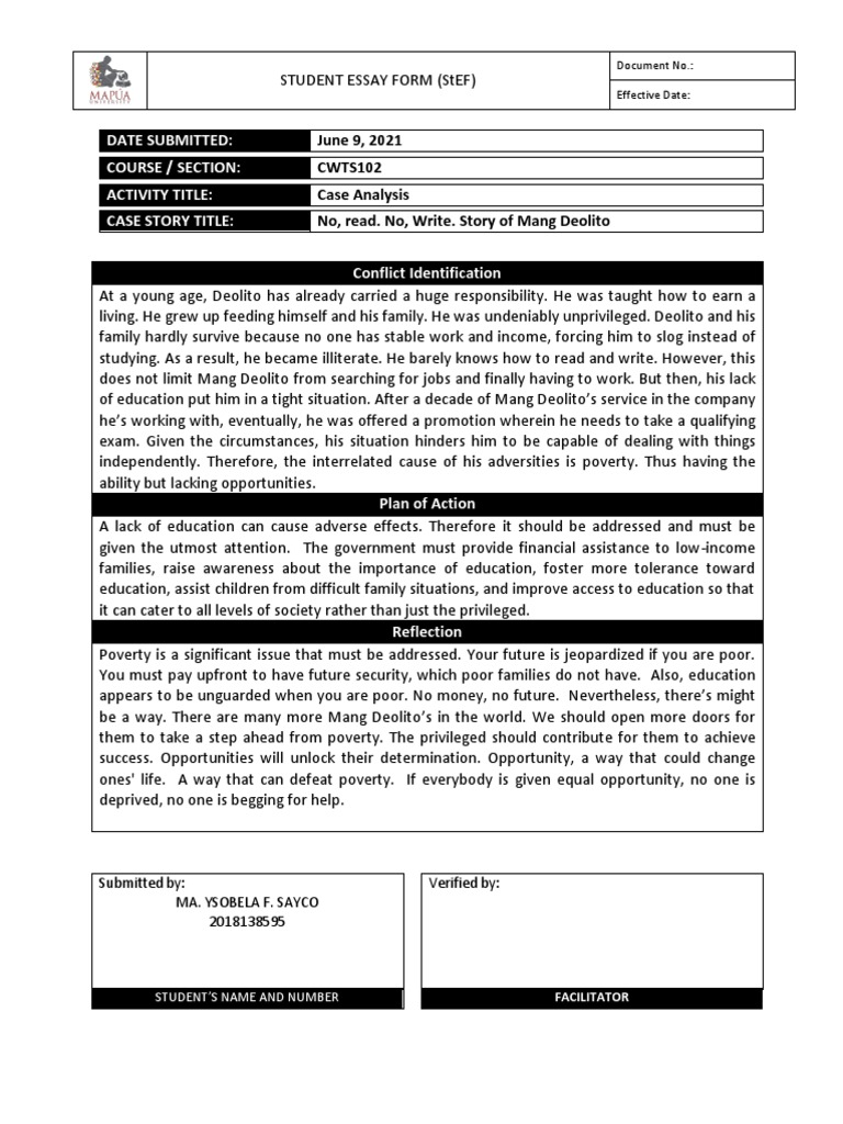 Sayco case analysis essay no read no write story of mang deolito pdf 