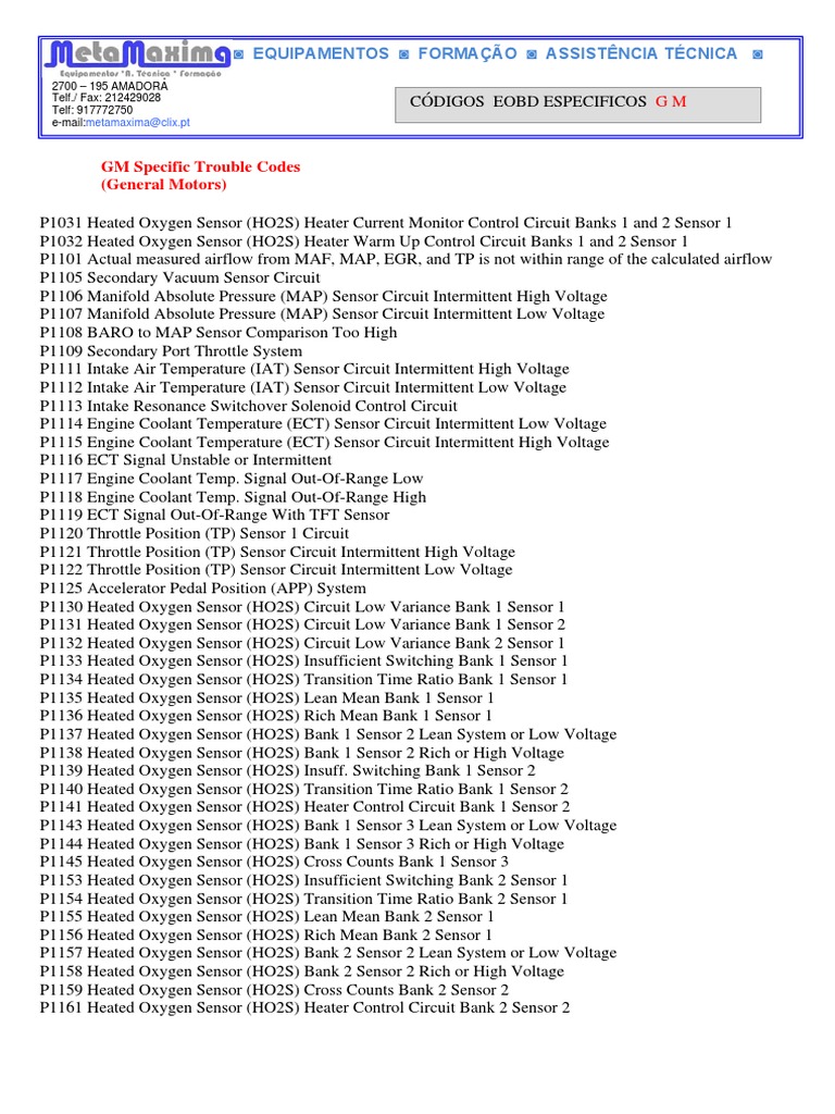 GM Specific Powertrain Trouble Code Reference Guide PDF Throttle