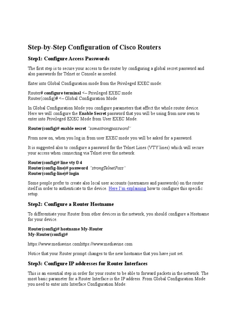 StepbyStep Configuration of Cisco Routers Step1 Configure Access