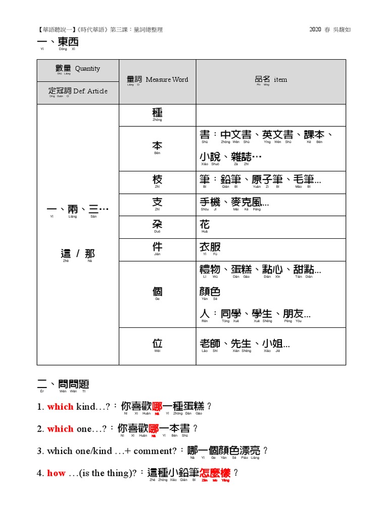 第三課 量詞整理 | PDF