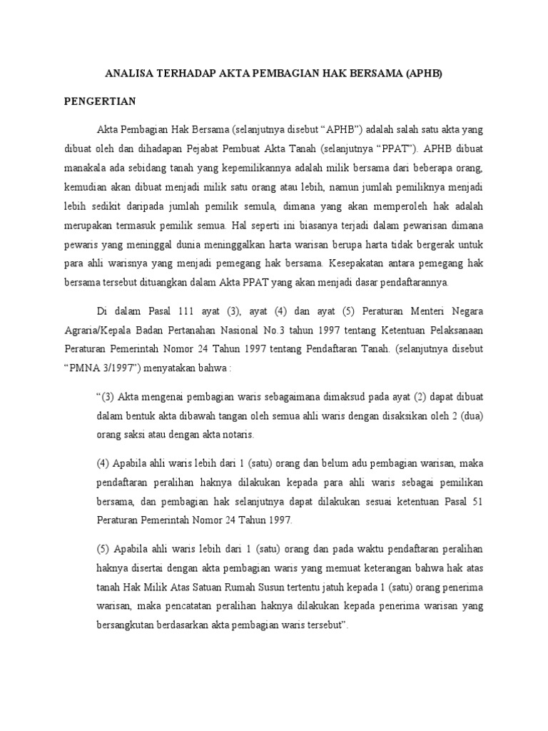 Analisis Akta Pembagian Hak Bersama | PDF