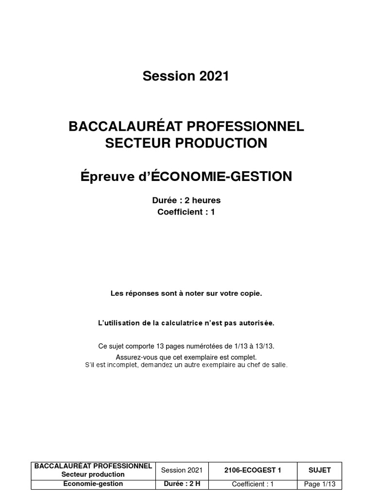 Sujet Bac Pro Français 2021 Corrigé BAC PRO 2021 Eco Gestion | PDF | Intérim (travail) | Sociétés