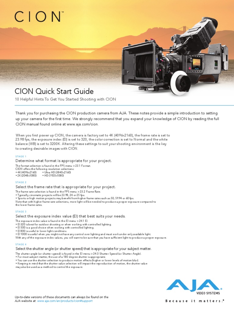 CION Camera Quick Start Guide | PDF | Exposure (Photography) | Frame Rate