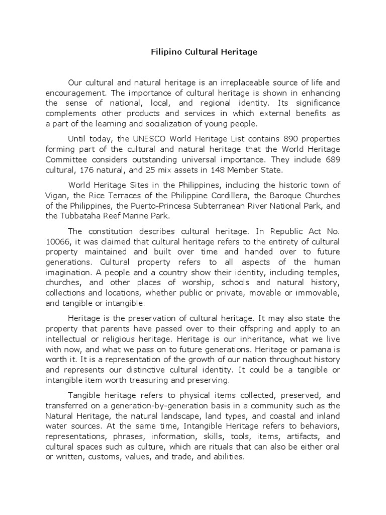 Filipino Cultural Heritage | PDF | Cultural Heritage | Philippines