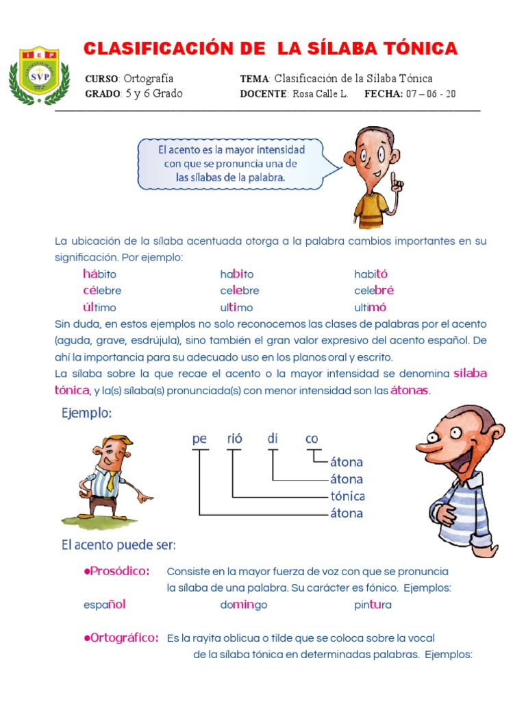 Clasificación de La Sílaba Tónica de 5 y 6 Grado | PDF | Escritura latina |  Comunicación humana, image size:768x1024