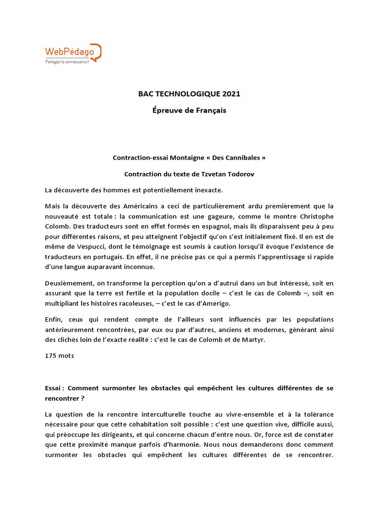 Exemple Dessai Bac De Francais Bac Techno Français Corrige | PDF | Gustave Flaubert | Victor Hugo