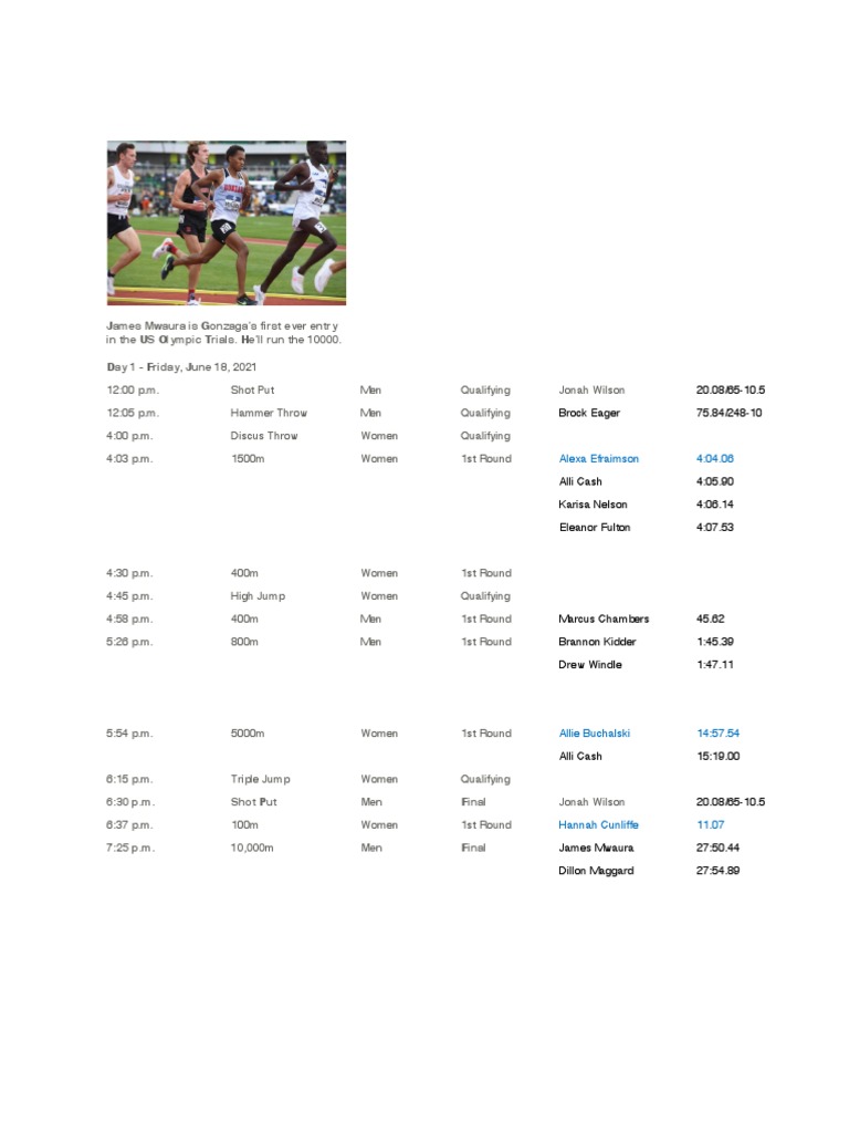 2021 Olympic Trials PDF Athletics Athletic