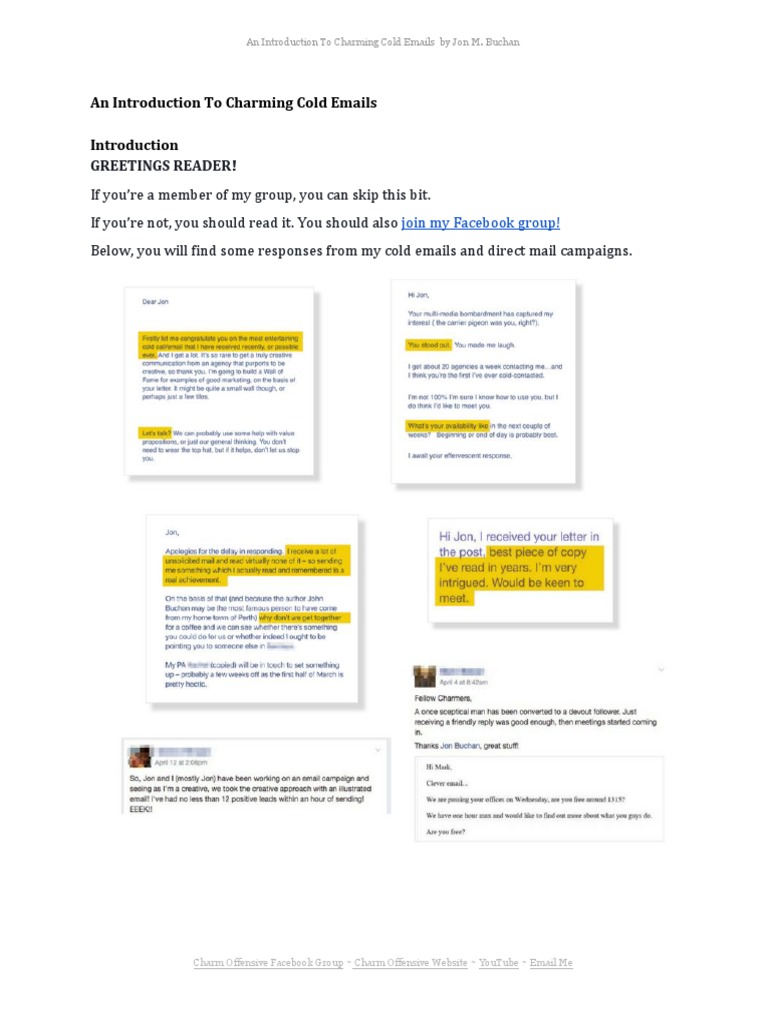 Charming Cold Emails by Jon Buchan | PDF | Social Science | Self ...