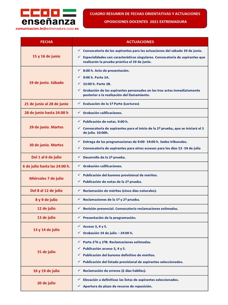 Fechas Clave Oposiciones Docentes 2021 | PDF