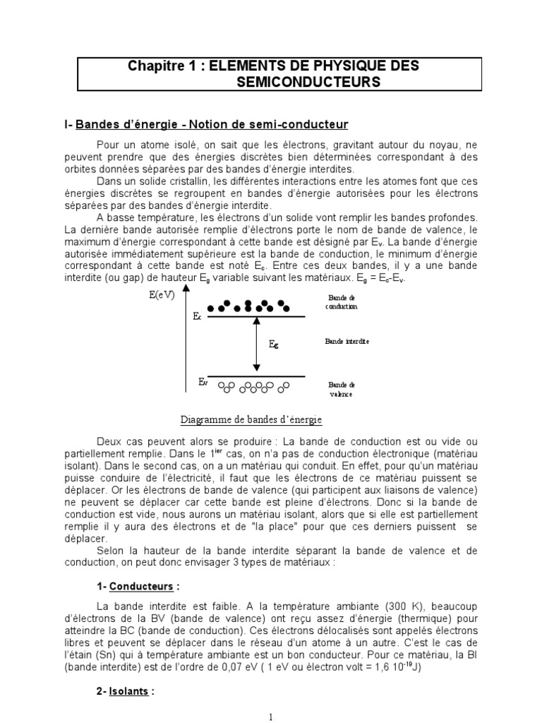 Physique des semiconducteurs Bandes d'énergie PDF Théorie des — free download