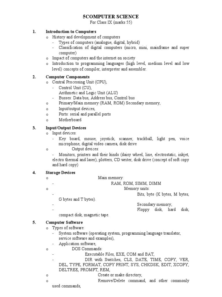 Class IX Computer Science Overview | PDF | Computer Data Storage ...